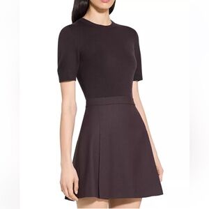 Theory Deep Pleat Combo Mini Dress Cacao Brown Size 6 NWOT